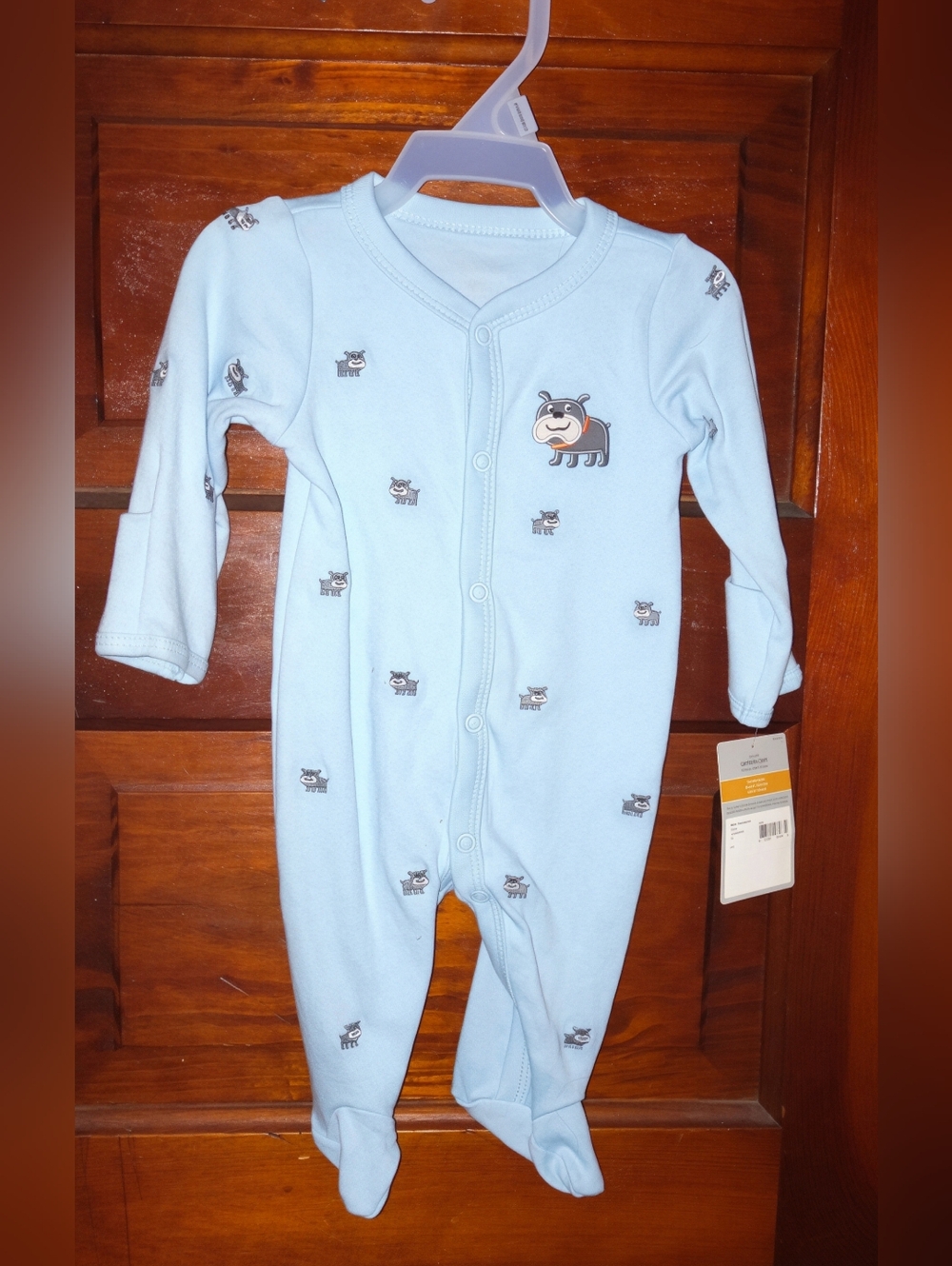 (B3g1) Baby Blue Footed One-Piece with Puppy Print